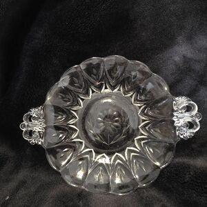 New Martinsville Glass Clear Janice Bon Bon Dish Pressed Glass Etched STUNNING